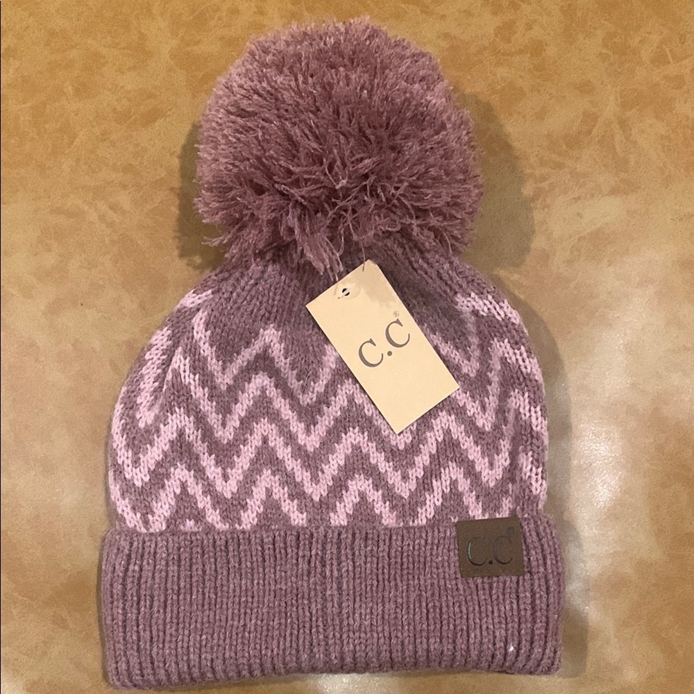 C.C Women’s Purple Knit Pom-Pom Beanie